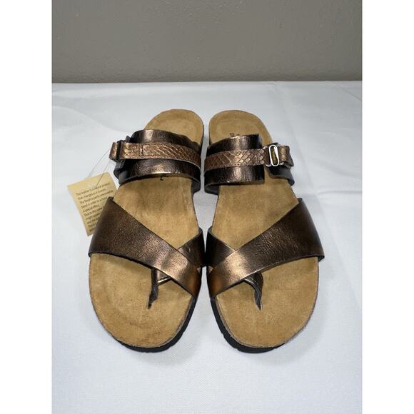 NWT Naot EUR 40 Jessica Toe Loop Slide Sandals Metallic Bronze Leather Strappy - Picture 4 of 12
